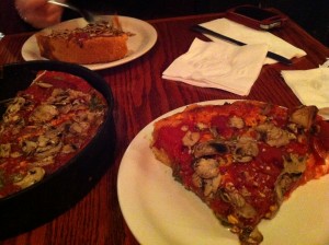 Chicago-style pizza. A picture of pizza we had in Chicago.