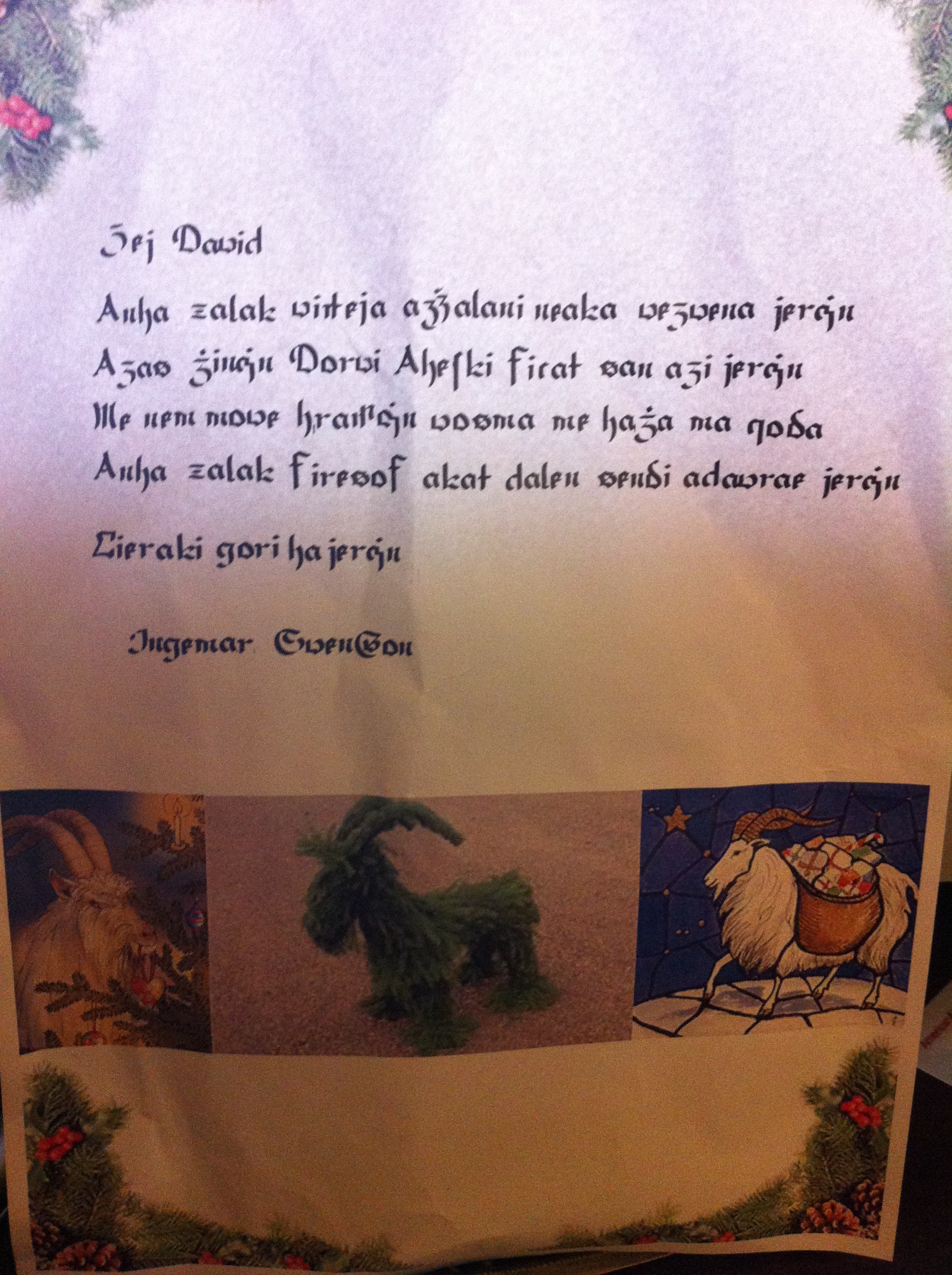 A letter from Ingsve.